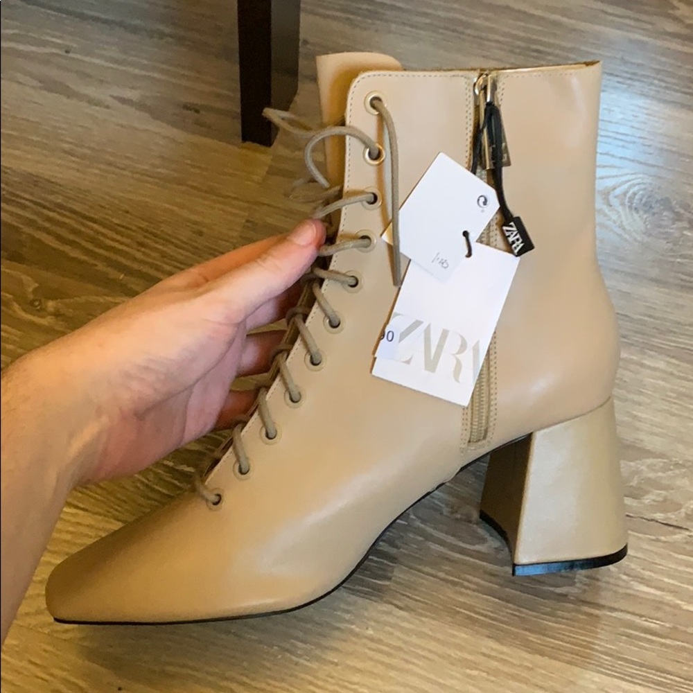 New Tan Zara Size 11 Lace up booties with heel